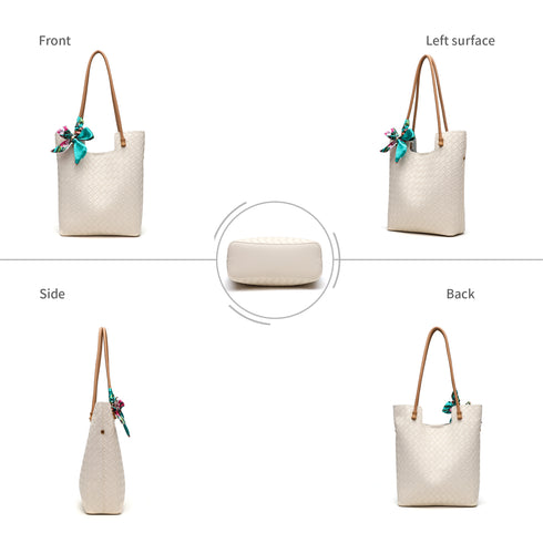 Gelanni Everyday Tote Bag With Floral Scarf - Beige